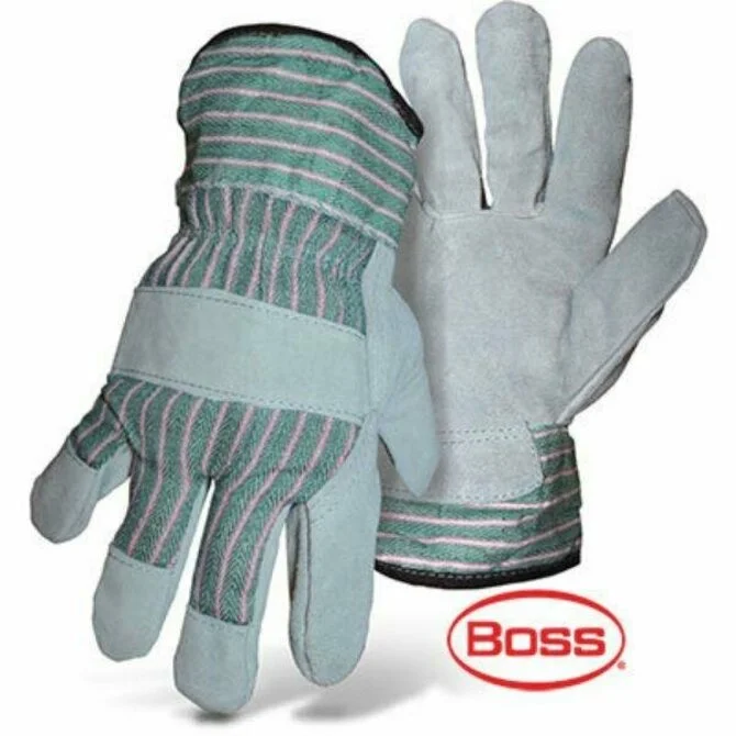 Boss - Leather Palm Green Striped W Shirred Elastic And Safety Cuff