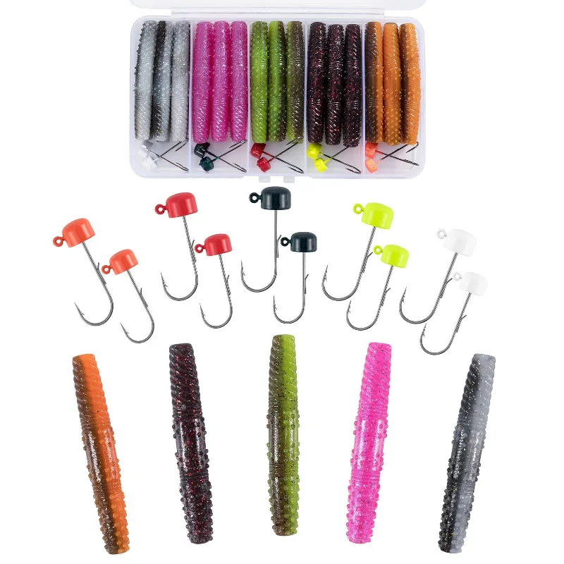 Dr.Fish 40pcs Worm Lure & Rig Jig Head kit (3/32-3/16oz)