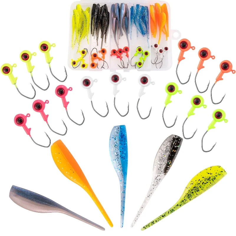 Dr.Fish 55pcs  Crappie Lures Kit（15pcs jigs+40pcs Shad Baits)