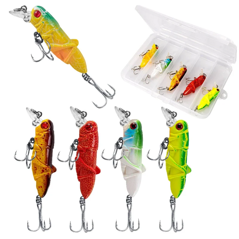 Dr.Fish 5pcs Grasshopper Crankbait Topwater Fishing Lures 2.87-3.85’‘ 0.14-0.35oz