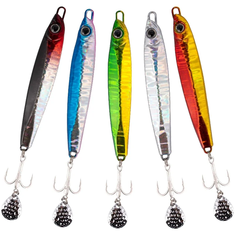 Dr.Fish 5pcs Metal  Spinner Vertical Jigs 3-3.75''