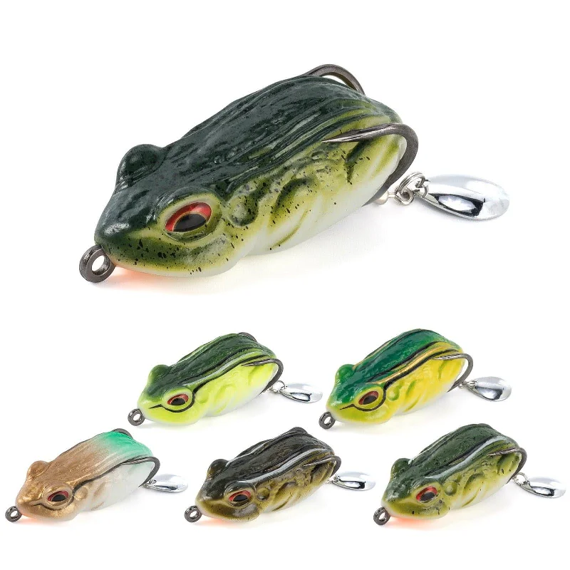 Dr.Fish 6pcs 3D Frog Soft Bait with Hook and Spinner  2''