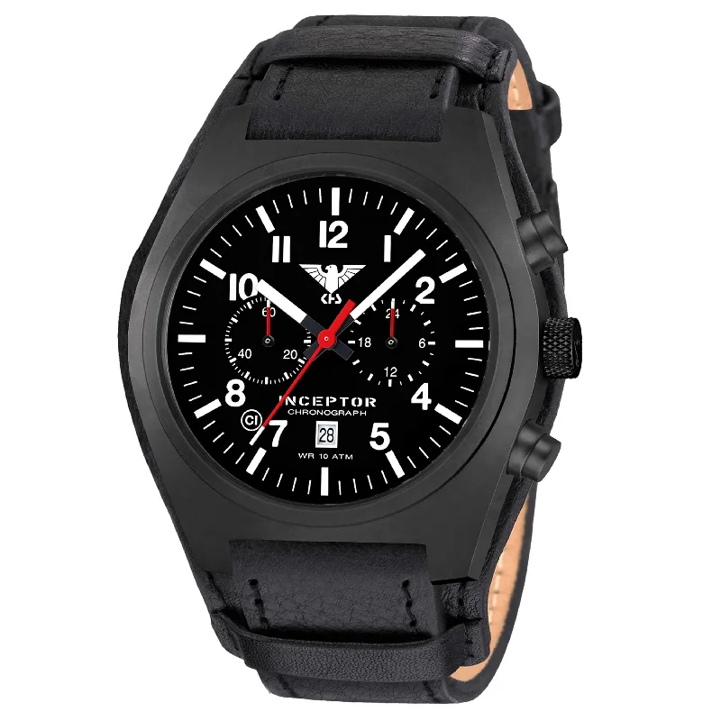 Watch Inceptor Black Steel Chronograph Leather-G-Pad