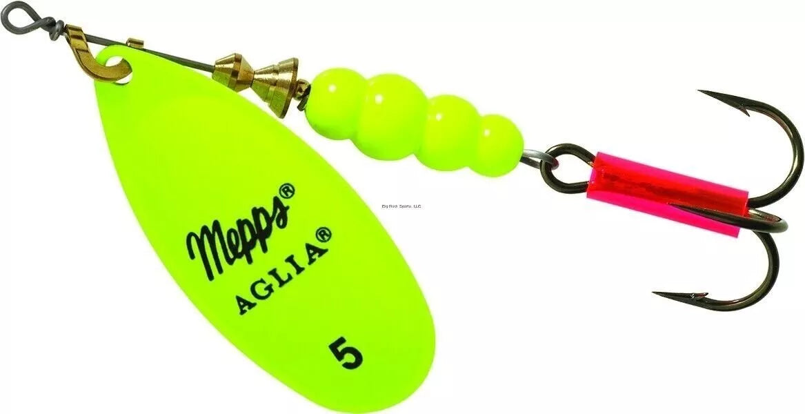 Mepps Aglia In-Line Spinner PlainTreble Hook Hot Chartreuse Blade