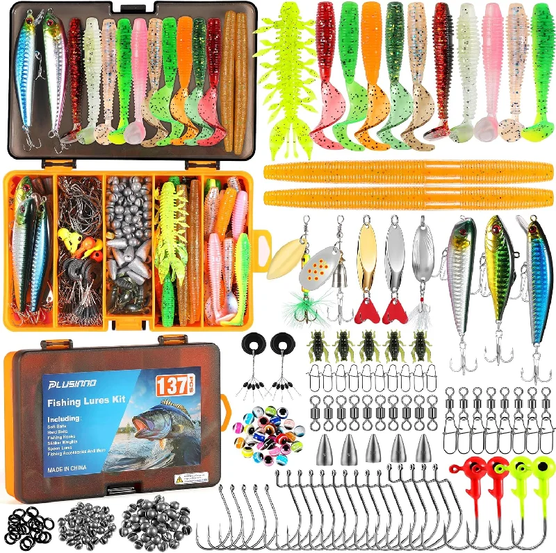 PLUSINNO Fishing Lures, 137Pcs Tackle Box with Tackle Included,