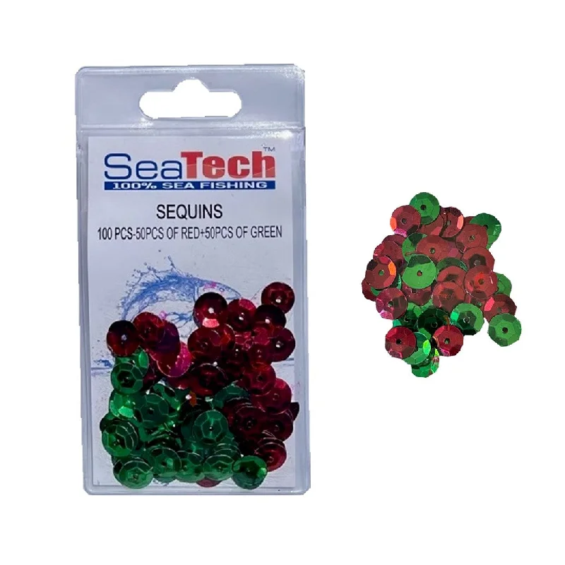 Sea Tech Green & Red Fishing Sequins 9mm (pack of 100)