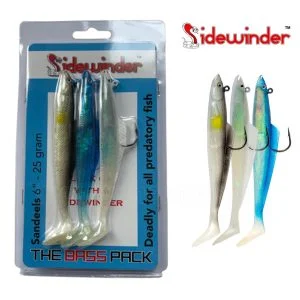 Sidewinder Bass Pack Sandeel 6" 25g Mixed Pack Of 3 Lures