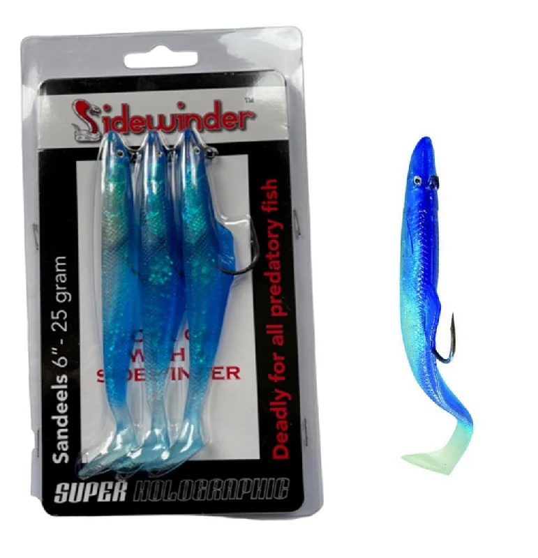 Sidewinder Holographic Sandeel 6" Blue 25g (Pack of 3 Lures)