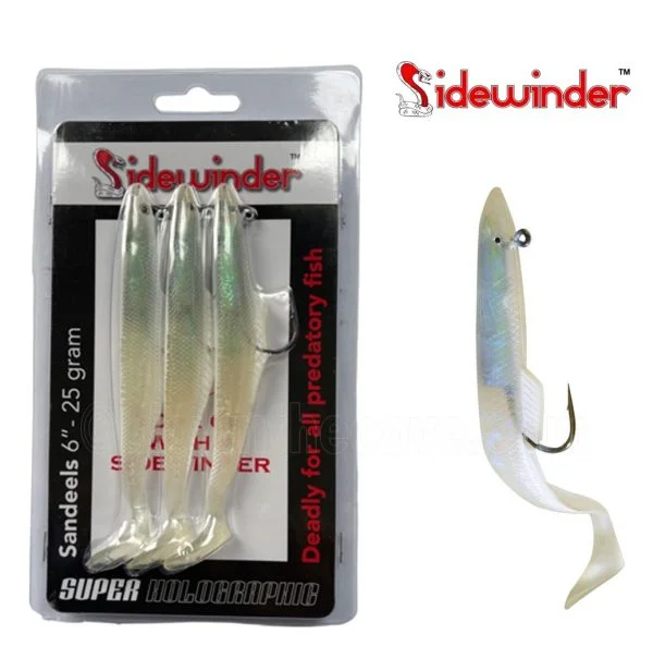 Sidewinder Holographic Sandeel 6" Pearl 25g (Pack of 3 Lures)