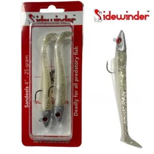 Sidewinder Rattleback Jig Head Sandeels White Glitter 4" 25g (2 Pack)