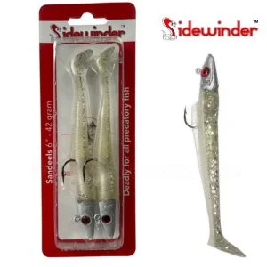 Sidewinder Rattleback Jig Head Sandeels White Glitter 6" 42g (2 Pack)