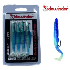 Sidewinder Super Holographic Sandeel 4" 10g Blue (4 Lures)