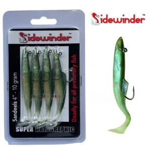 Sidewinder Super Holographic Sandeel 4" 10g Green (4 Lures)