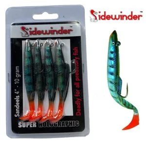 Sidewinder Super Holographic Sandeel 4" 10g Mackerel Fire (4 Lures)