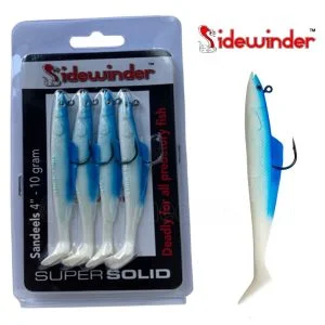 Sidewinder Super Solid Sandeel 4" 10g Blue & White Pack Of 4 Fishing Lures