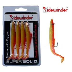 Sidewinder Super Solid Sandeel 4" 10g Rhubarb & Custard Pack Of 4 Fishing Lures