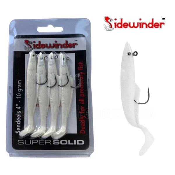 Sidewinder Super Solid Sandeel 4" Ghost White 10g Pack of 4 Fishing Lures