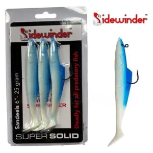 Sidewinder Super Solid Sandeel 6" 25g Blue & White Pack Of 3 Fishing Lures