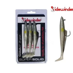 Sidewinder Super Solid Sandeel 6" 25g Yellow Spot Pack Of 3 Fishing Lures