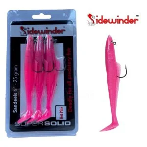 Sidewinder Super Solid Sandeel 6" Hot Pink 25g Pack of 3 Fishing Lures