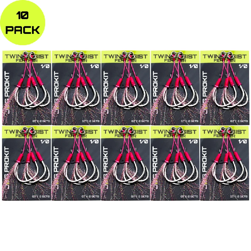 TWIN ASSIST HOOKS PINK FEATHER 10PK