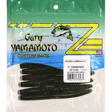 YAM-9S-10-208 4 in. Senko Watermelon Fishing Lure with Black & Red Flake - Pack of 10