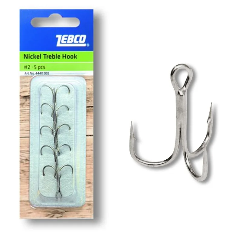 Zebco Nickel Treble Hooks - Barbed - Size 2 (5 Hooks)